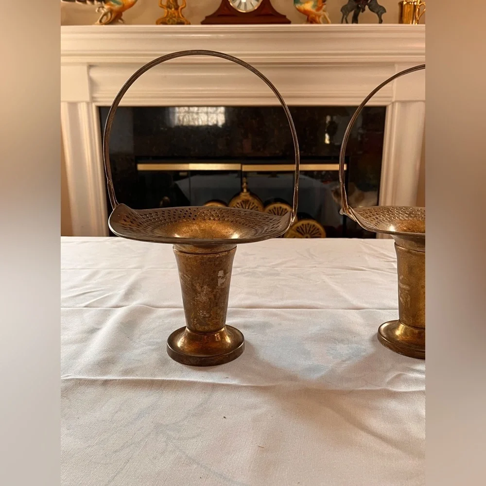 Antique silver plated flower baskets set of 2